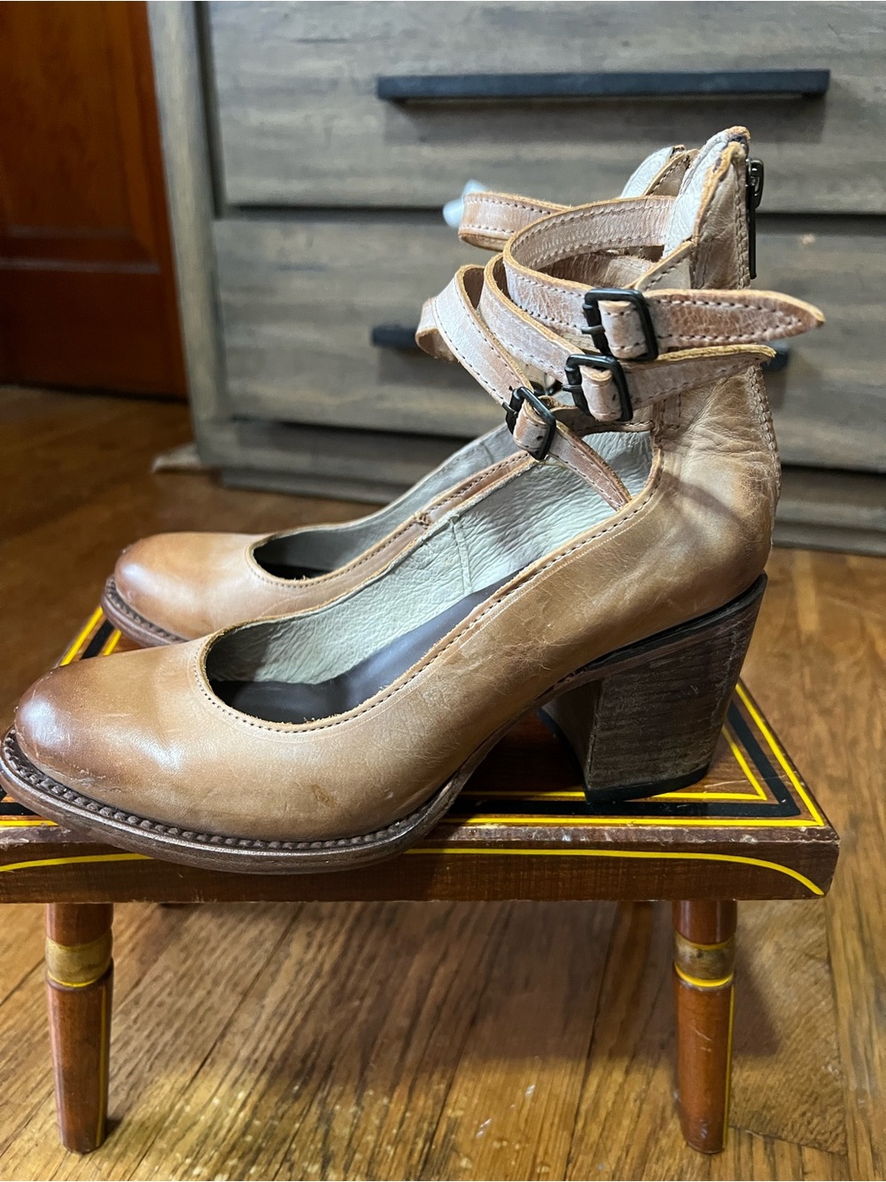 Freebird by Steven  Light Brown Leather Western Booties with Stacked Heel